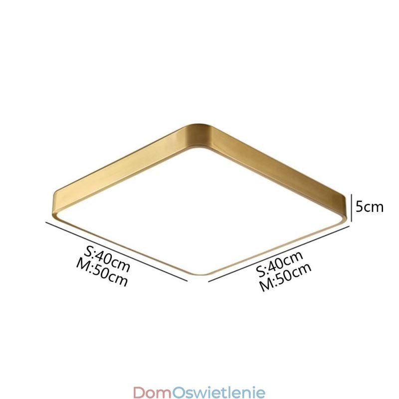 Minimalistyczna akrylowa kwadratowa złota lampa sufitowa do montażu na płasko