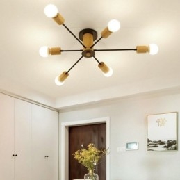 Nowoczesny żyrandol z drewnianymi gałęziami Magic Beans Flush Mount