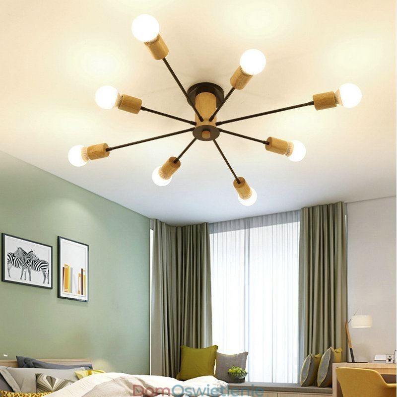 Nowoczesny żyrandol z drewnianymi gałęziami Magic Beans Flush Mount