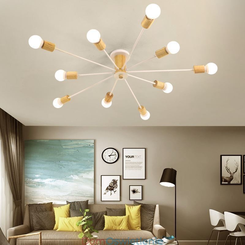 Nowoczesny żyrandol z drewnianymi gałęziami Magic Beans Flush Mount