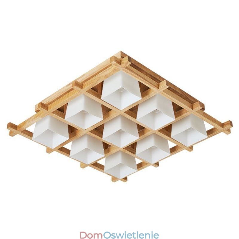Nordic Square Grid Flush Mount Sufitowa lampa z drewna kauczukowego