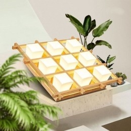 Nordic Square Grid Flush Mount Sufitowa lampa z drewna kauczukowego