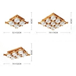 Nordic Square Grid Flush Mount Sufitowa lampa z drewna kauczukowego