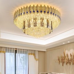 Kryształowa lampa sufitowa okrągła galwanizowana Phoenix Tail Gold Luxury dekoracyjna