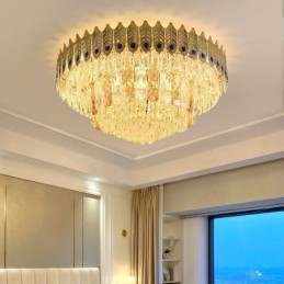 Kryształowa lampa sufitowa okrągła galwanizowana Phoenix Tail Gold Luxury dekoracyjna