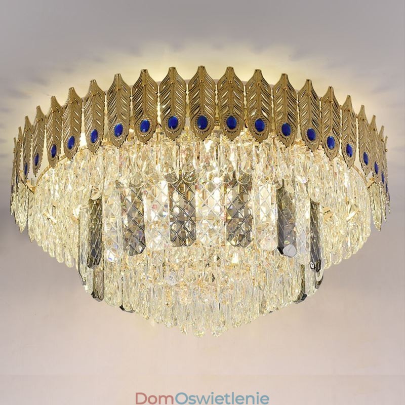 Kryształowa lampa sufitowa okrągła galwanizowana Phoenix Tail Gold Luxury dekoracyjna