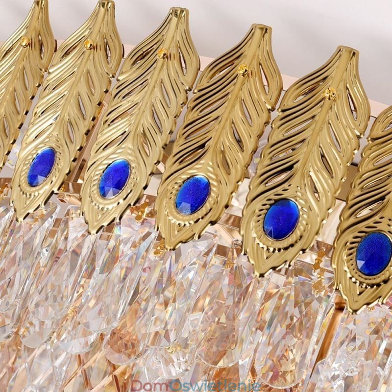 Kryształowa lampa sufitowa okrągła galwanizowana Phoenix Tail Gold Luxury dekoracyjna