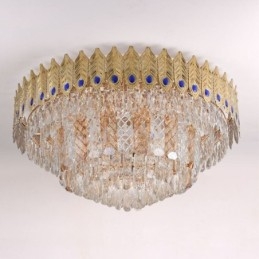 Kryształowa lampa sufitowa okrągła galwanizowana Phoenix Tail Gold Luxury dekoracyjna