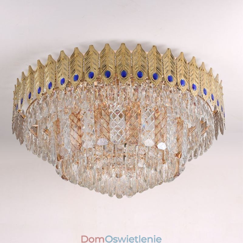 Kryształowa lampa sufitowa okrągła galwanizowana Phoenix Tail Gold Luxury dekoracyjna