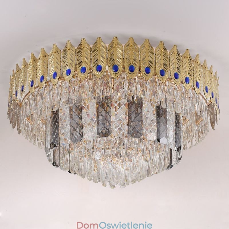 Kryształowa lampa sufitowa okrągła galwanizowana Phoenix Tail Gold Luxury dekoracyjna