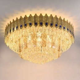 Kryształowa lampa sufitowa okrągła galwanizowana Phoenix Tail Gold Luxury dekoracyjna