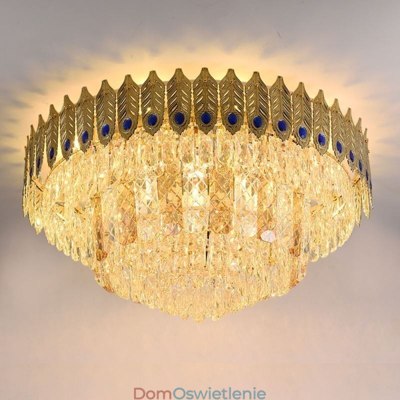 Kryształowa lampa sufitowa okrągła galwanizowana Phoenix Tail Gold Luxury dekoracyjna