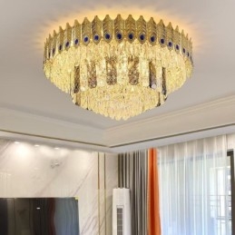 Kryształowa lampa sufitowa okrągła galwanizowana Phoenix Tail Gold Luxury dekoracyjna