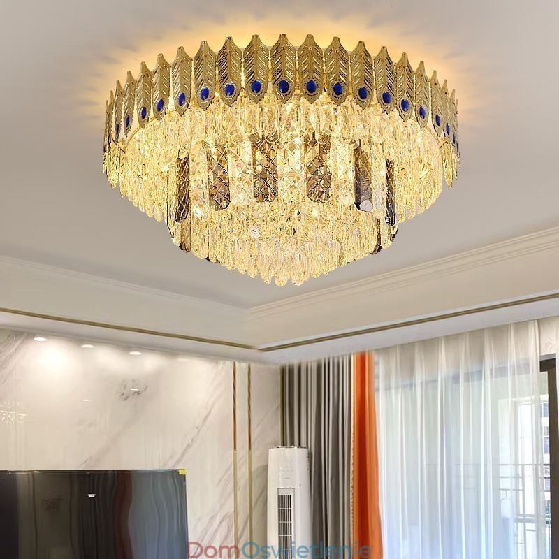 Kryształowa lampa sufitowa okrągła galwanizowana Phoenix Tail Gold Luxury dekoracyjna