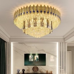 Kryształowa lampa sufitowa okrągła galwanizowana Phoenix Tail Gold Luxury dekoracyjna