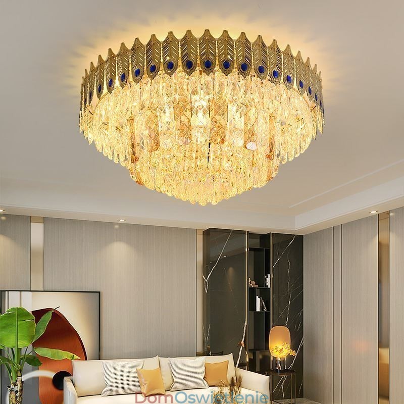 Kryształowa lampa sufitowa okrągła galwanizowana Phoenix Tail Gold Luxury dekoracyjna