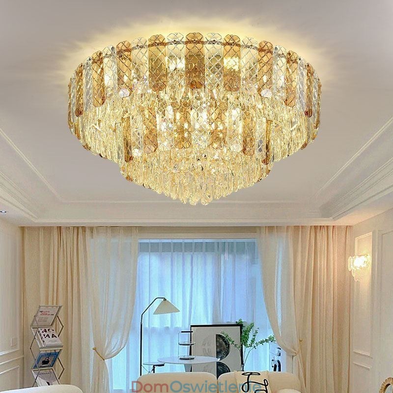 Kryształowa lampa sufitowa podwójna, okrągła, luksusowa, dekoracyjna, 80 cm