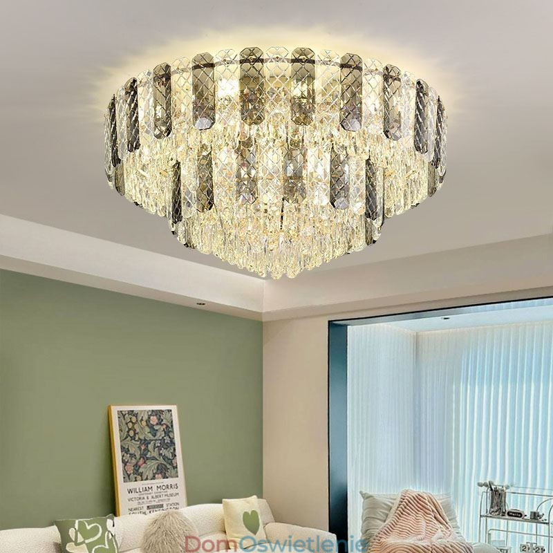 Kryształowa lampa sufitowa podwójna, okrągła, luksusowa, dekoracyjna, 80 cm