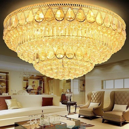 Luksusowa lampa sufitowa kryształowa okrągła do montażu na płasko Luksusowa lampa sufitowa kryształowa okrągła do montażu na płasko