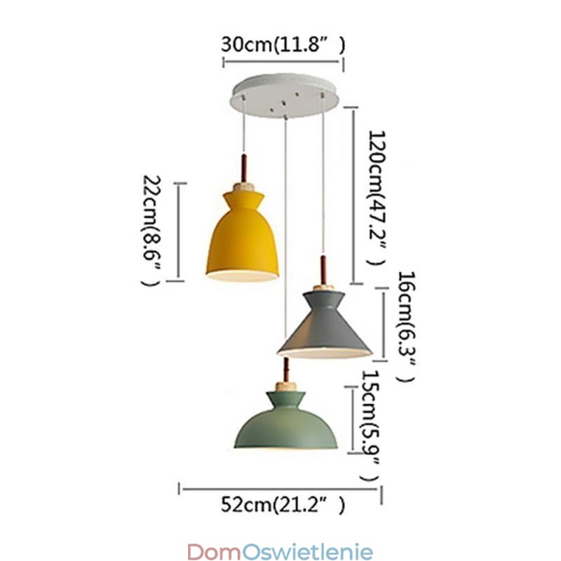 Wisząca lampa Macaron Nordic Simple Iron Arti z trzema światłami