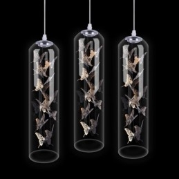 Szklana lampa wisząca Kreatywna nordycka lampa cylindryczna Motyl