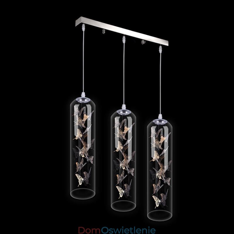 Szklana lampa wisząca Kreatywna nordycka lampa cylindryczna Motyl