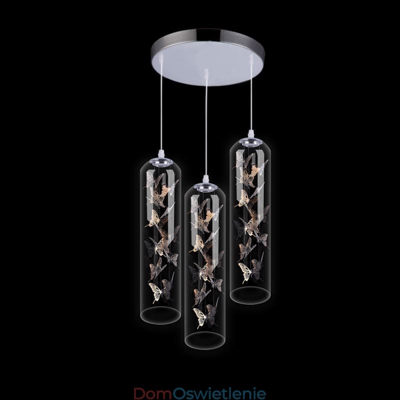 Szklana lampa wisząca Kreatywna nordycka lampa cylindryczna Motyl
