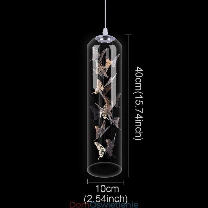 Szklana lampa wisząca Kreatywna nordycka lampa cylindryczna Motyl