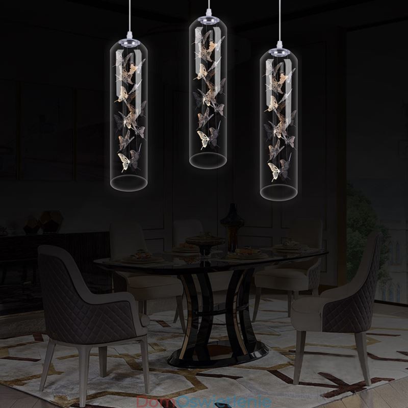 Szklana lampa wisząca Kreatywna nordycka lampa cylindryczna Motyl