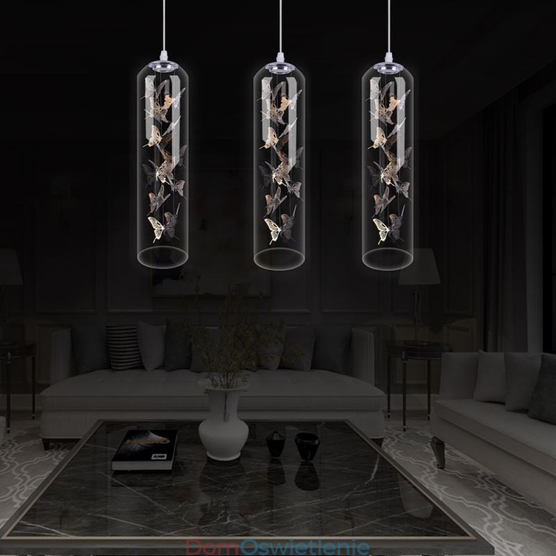 Szklana lampa wisząca Kreatywna nordycka lampa cylindryczna Motyl