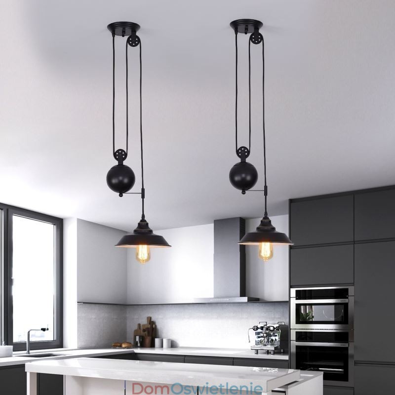 Industrialna lampa wisząca Farmhouse Pulley, chowana, regulowana wysokość