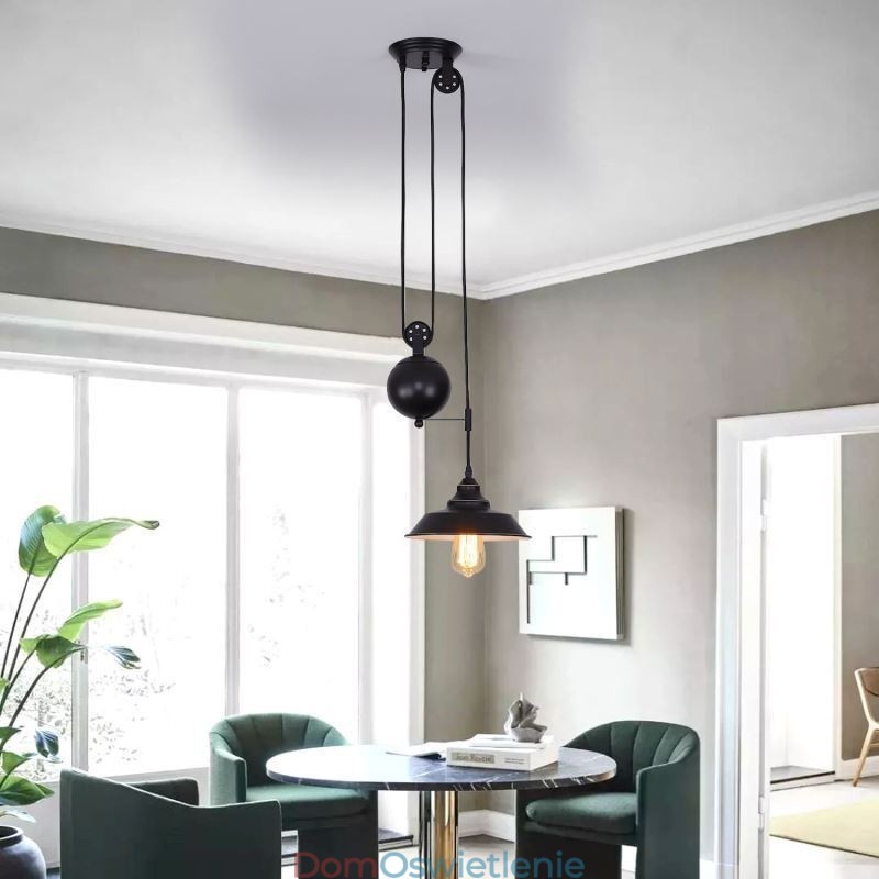 Industrialna lampa wisząca Farmhouse Pulley, chowana, regulowana wysokość