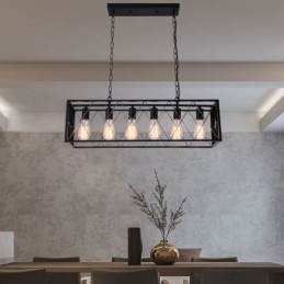 Rustykalna prostokątna lampa wisząca 6 świateł wiszących w stylu wiejskim