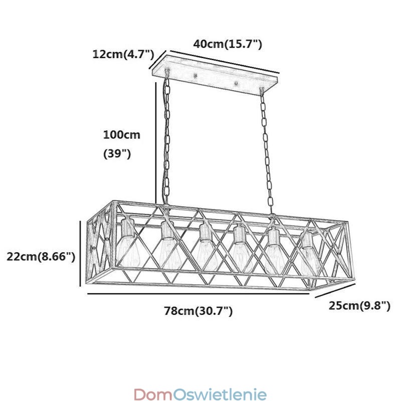 Rustykalna prostokątna lampa wisząca 6 świateł wiszących w stylu wiejskim