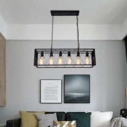 Rustykalna prostokątna lampa wisząca 6 świateł wiszących w stylu wiejskim