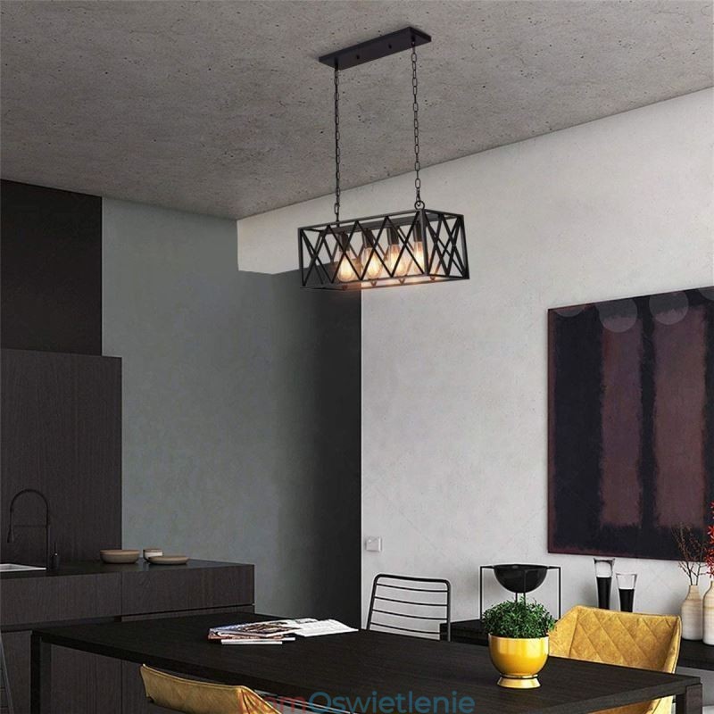 Rustykalna prostokątna lampa wisząca 4 światła Farmhouse wisząca lampa