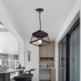 Vintage Trapezoidalna lampa wisząca Metalowa czarna lampa sufitowa