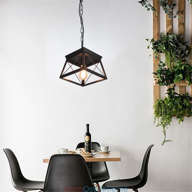 Vintage Trapezoidalna lampa wisząca Metalowa czarna lampa sufitowa