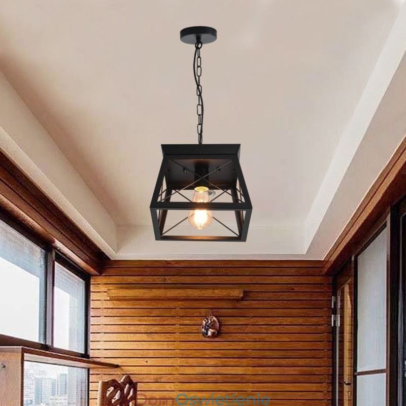 Vintage Trapezoidalna lampa wisząca Metalowa czarna lampa sufitowa