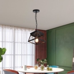 Vintage Trapezoidalna lampa wisząca Metalowa czarna lampa sufitowa