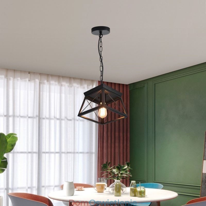 Vintage Trapezoidalna lampa wisząca Metalowa czarna lampa sufitowa