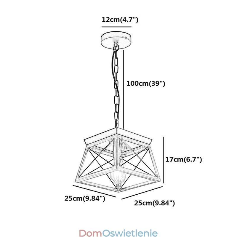 Vintage Trapezoidalna lampa wisząca Metalowa czarna lampa wisząca