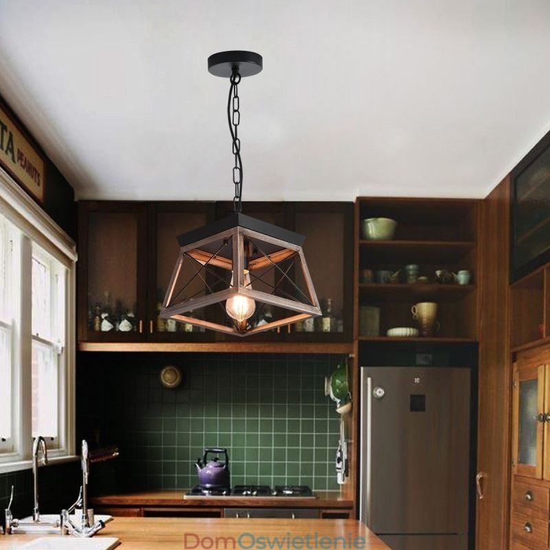 Vintage Trapezoidalna lampa wisząca Metalowa czarna lampa wisząca