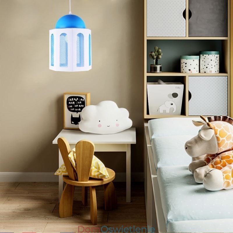 Wisząca lampa w kształcie zamku, nowoczesna, niebiesko-biała