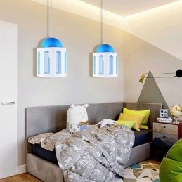 Wisząca lampa w kształcie zamku, nowoczesna, niebiesko-biała