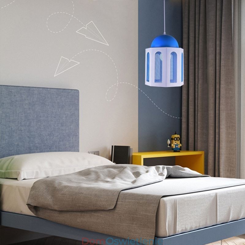 Wisząca lampa w kształcie zamku, nowoczesna, niebiesko-biała