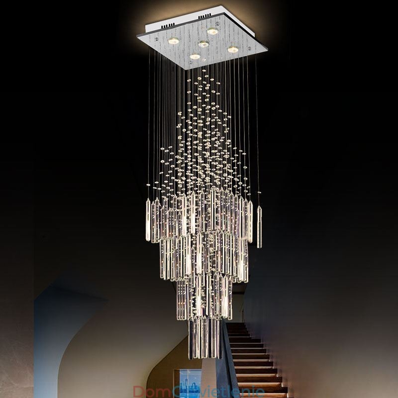 Nowoczesny kryształowy żyrandol kwadratowy Współczesna elegancka lampa sufitowa Duplex Stair
