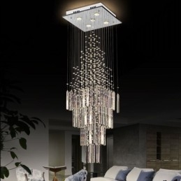 Nowoczesny kryształowy żyrandol kwadratowy Współczesna elegancka lampa sufitowa Duplex Stair