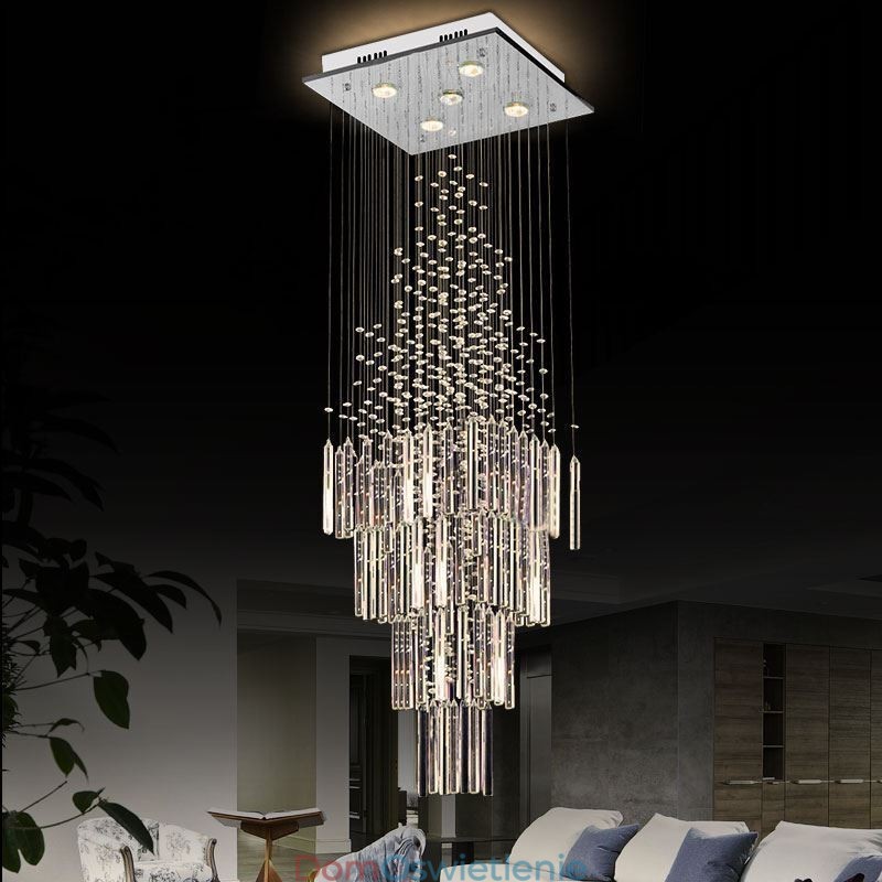 Nowoczesny kryształowy żyrandol kwadratowy Współczesna elegancka lampa sufitowa Duplex Stair