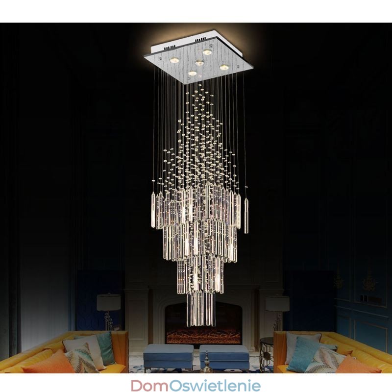 Nowoczesny kryształowy żyrandol kwadratowy Współczesna elegancka lampa sufitowa Duplex Stair